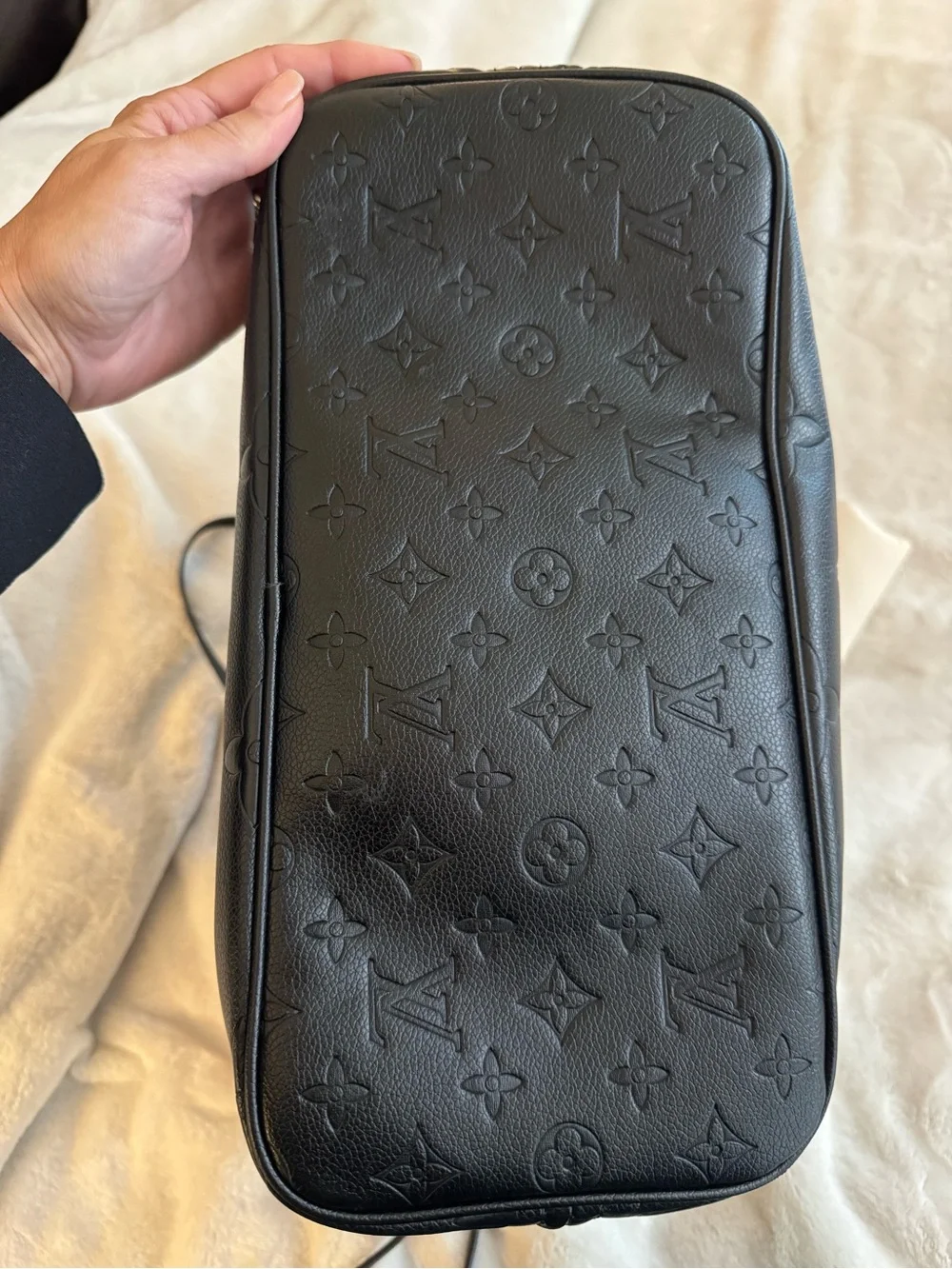 Louis Vuitton-Style Black Empreinte Tote – Royal Blue Interior w/Dust Bag VGUC